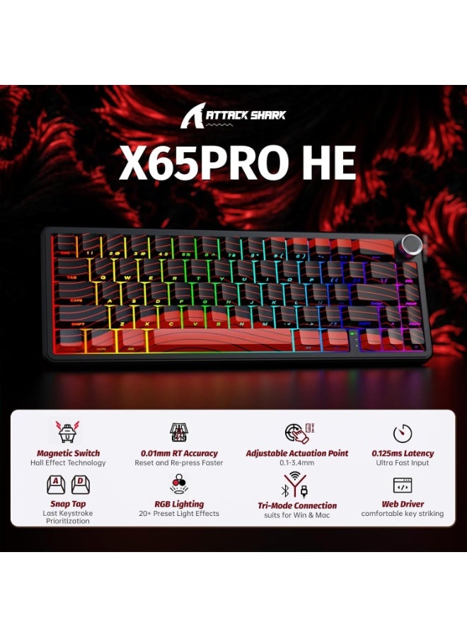Attack Shark X65PRO HE Rapid Trigger Wireless Gaming Keyboard, 0.01mm RT Accuracy 8KHz Polling Rate Wired Keyboard with Magnetic Switch, Tri-Mode, Adjustable Actuation, RGB Lighting for PC/Mac/Gamer  - Image 2