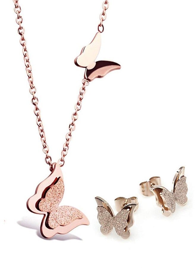 YouBella Jewellery Stylish 18k Rose Gold Plated Butterfly Necklace Jewellery for Women and Girls (Pendant and Earrings) - Image 1