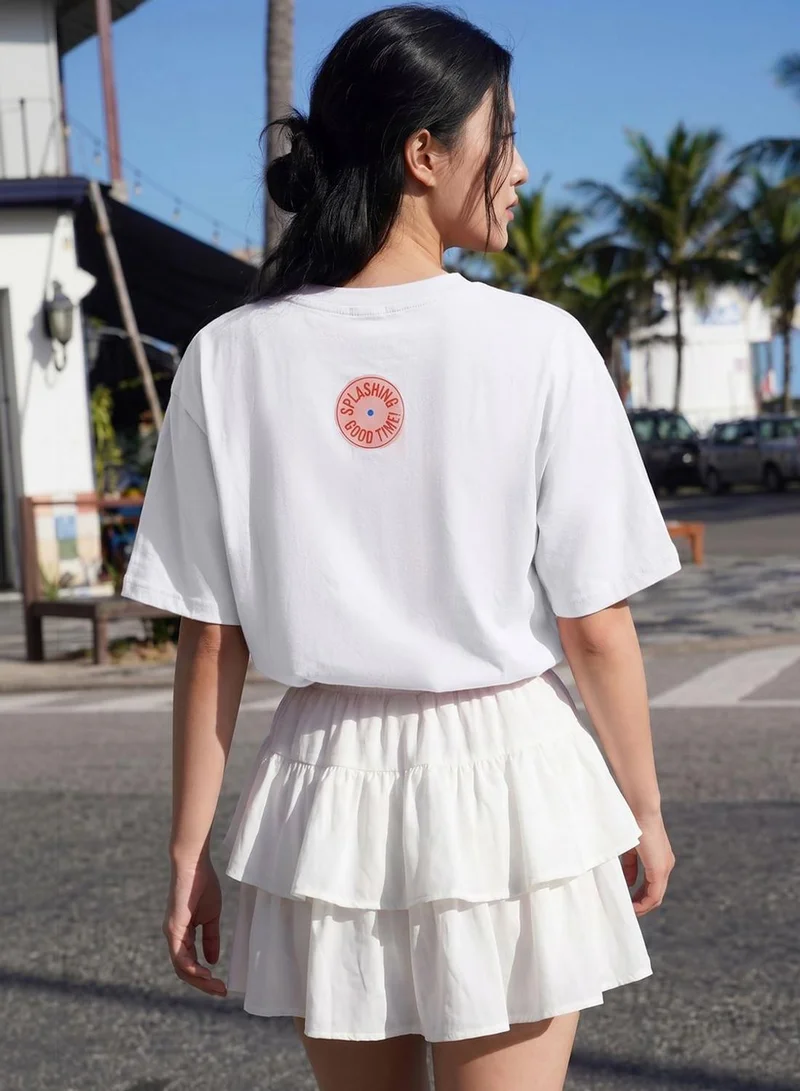 Dennis Lingo Women White 100% Cotton Printed Regular Fit T-Shirt
