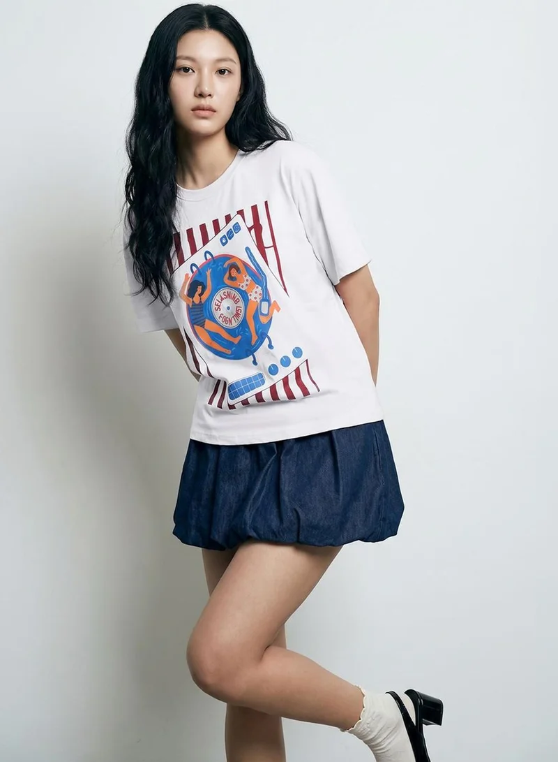 Dennis Lingo Women White 100% Cotton Printed Regular Fit T-Shirt