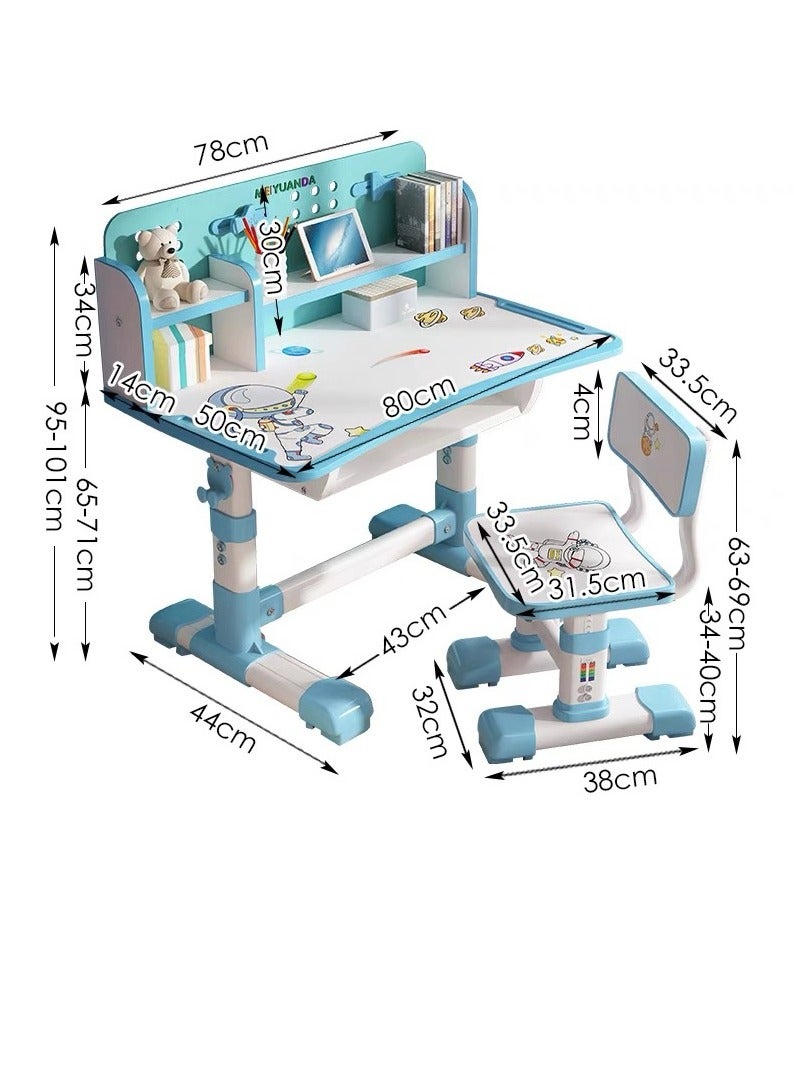 Ergonomic Safe and Secure Design Adjustable Height Student Desk Chair with Storage Shelf Study Reading and Drawing Workstation Table Desk Chair Set Kid Furniture 75.5x62.5x71 and 38x33.5x69 cm - Image 2