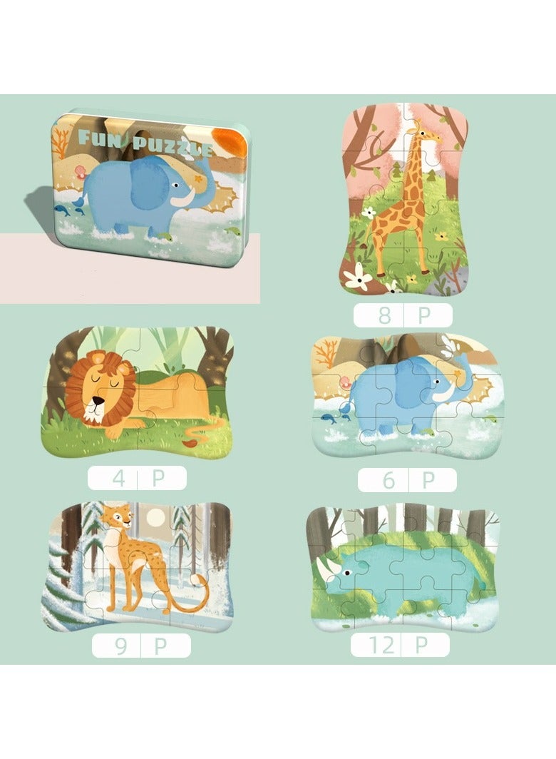CMGTYYD. ألغاز النقل للأطفال من سن 3-6 سنوات، ألغاز بانوراما 5 في 1 مع صندوق حديدي للتخزين، هدايا ألعاب ألغاز للأولاد والبنات والأطفال والطفلات - Image 1