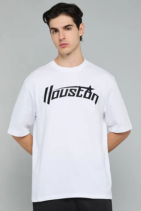 أر أند بي Typography Print T-Shirt with Crew Neck and Short Sleeves