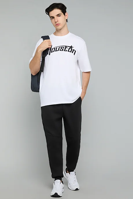أر أند بي Typography Print T-Shirt with Crew Neck and Short Sleeves