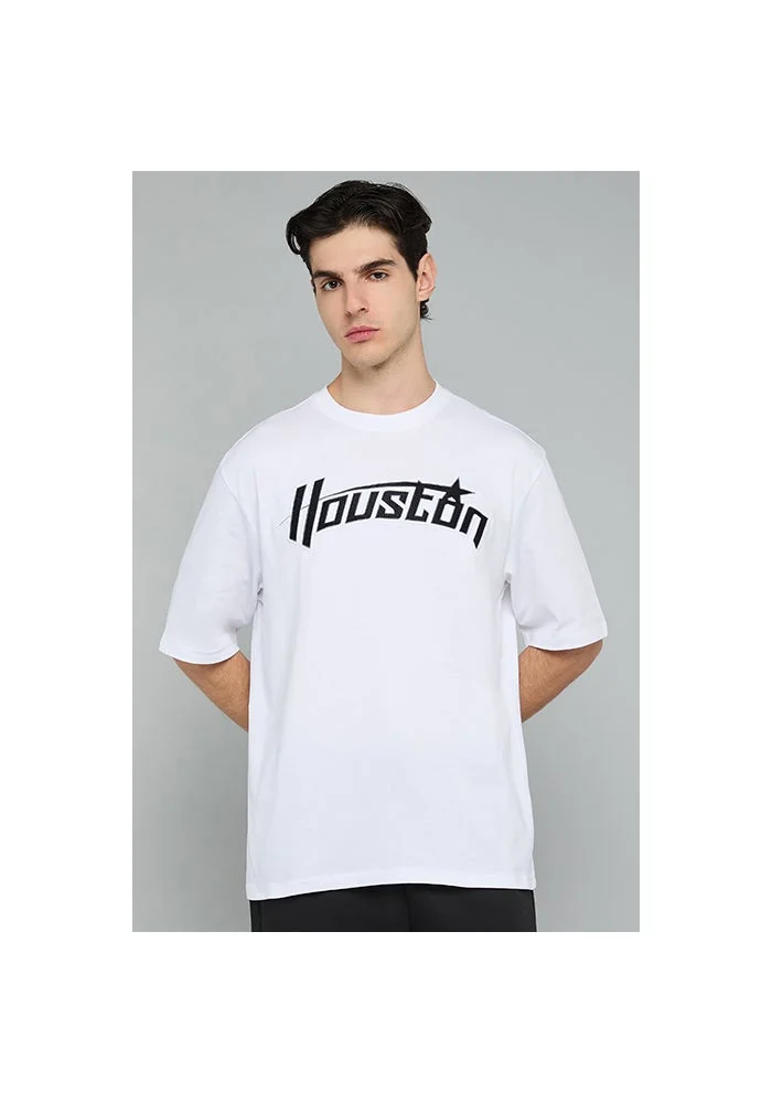 أر أند بي Typography Print T-Shirt with Crew Neck and Short Sleeves