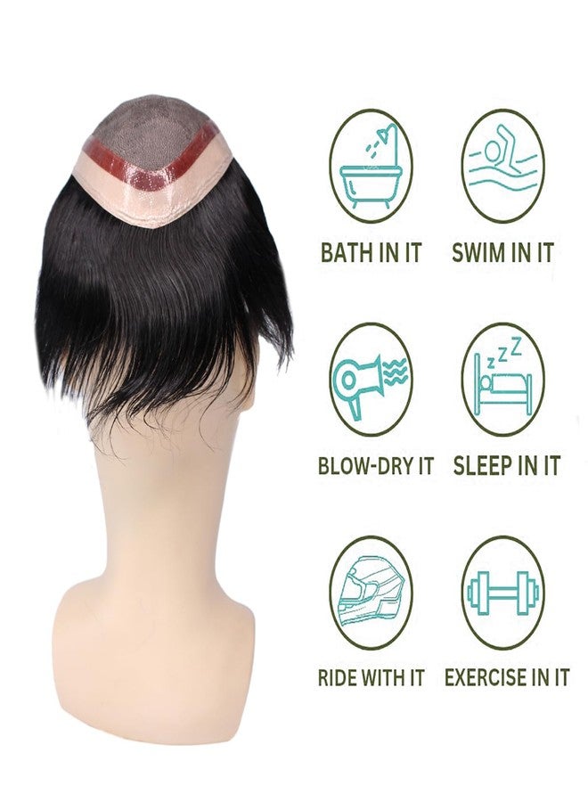 GLAN Human Hair Monofilament Toupee Hair System Hairpiece Hair Loss Solution Hair Patch/Wigs To Easily Attach For Bald Area For Men And Boys Use Pack of 1 (Black, 8 * 6) - Image 2