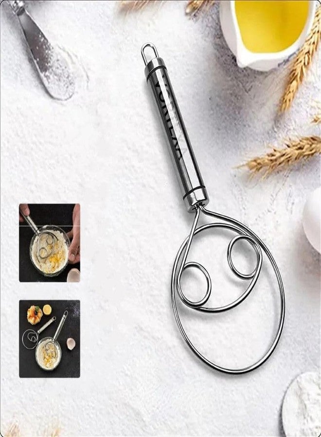 LISHER Stainless Steel Danish Whisk 8.5 Inch Bread Whisk with Dough Scraper Baking Tool Silver - Image 1