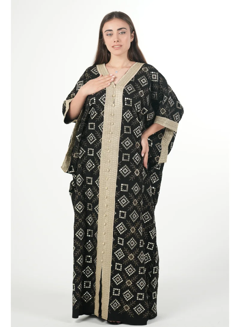 AL BENT AL SHARQIEH Free size women embroidered jalabiya dress with invisible belt