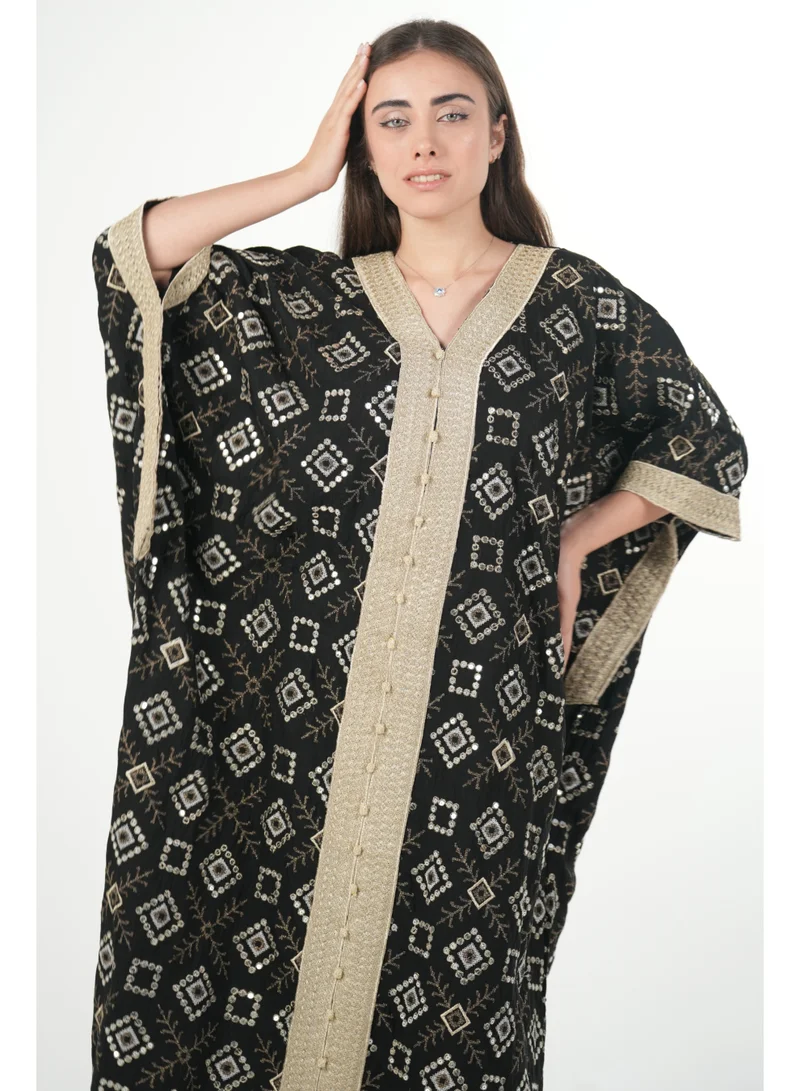 AL BENT AL SHARQIEH black Free size women embroidered jalabiya dress with invisible belt for Women | Best Price UAE