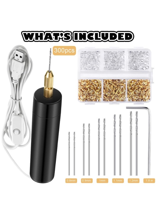 طقم مثقاب كهربائي من الراتنج، يتضمن 300 برغي عين ذهبي وفضي، 10 رؤوس مثقاب لولبية، مثقاب كهربائي صغير مع مفتاح ربط، ملزمة سداسية لقوالب صب الراتنج، سلاسل مفاتيح يدوية، أدوات حرفية يدوية. - Image 3