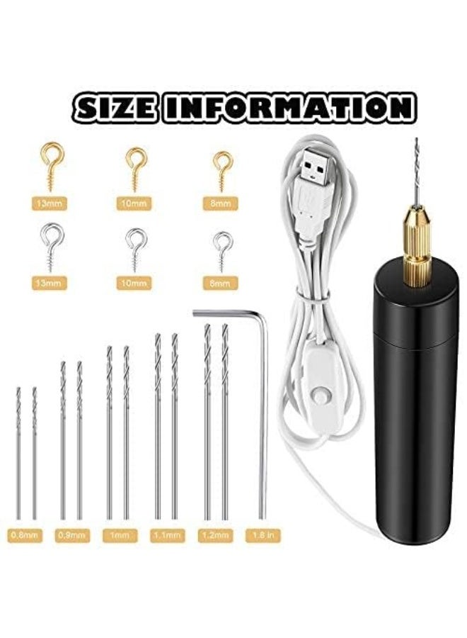 طقم مثقاب كهربائي من الراتنج، يتضمن 300 برغي عين ذهبي وفضي، 10 رؤوس مثقاب لولبية، مثقاب كهربائي صغير مع مفتاح ربط، ملزمة سداسية لقوالب صب الراتنج، سلاسل مفاتيح يدوية، أدوات حرفية يدوية. - Image 2