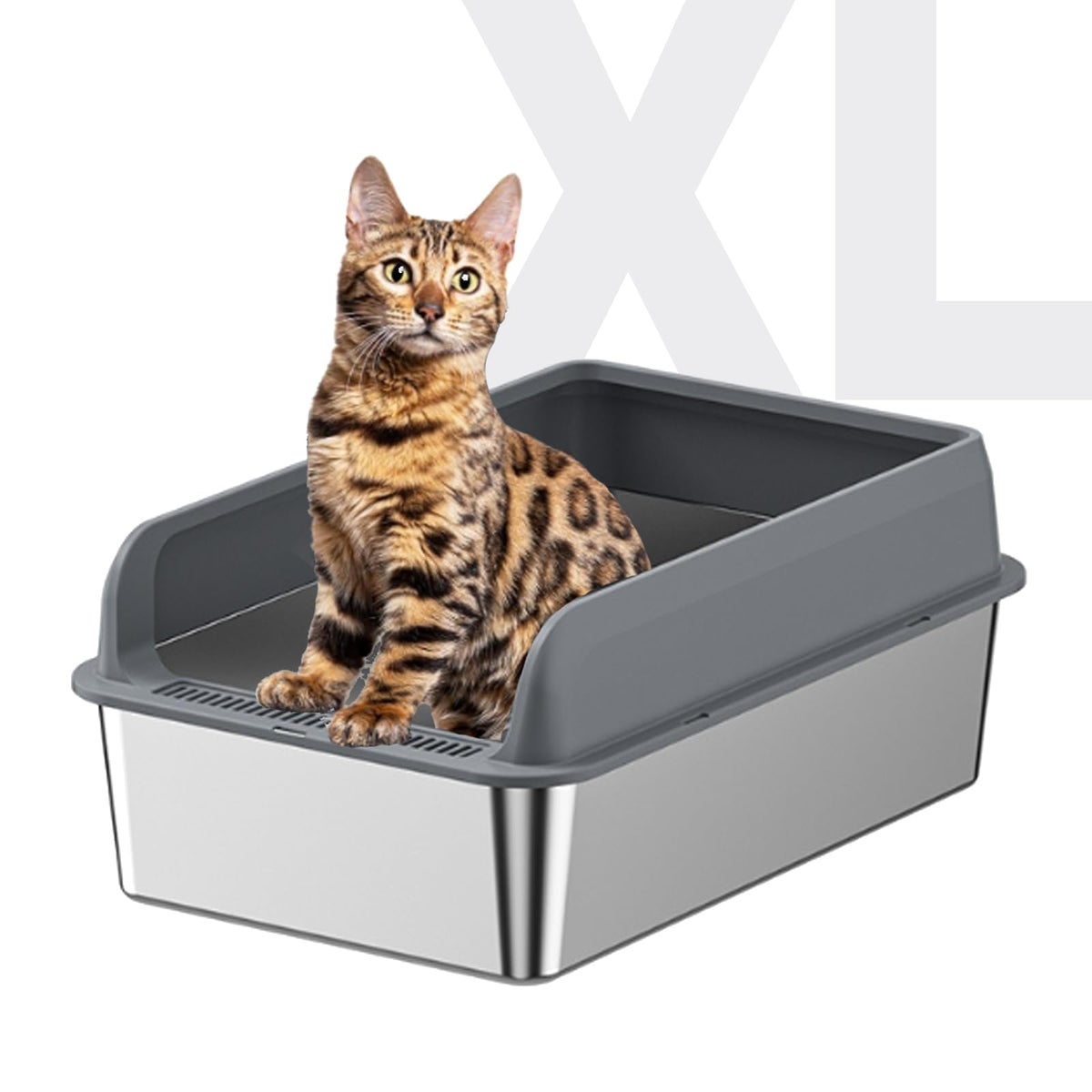 Roller Edge Splashing Generic Beauenty Stainless Steel Cat Litter Box with Lid, Extra Large ...