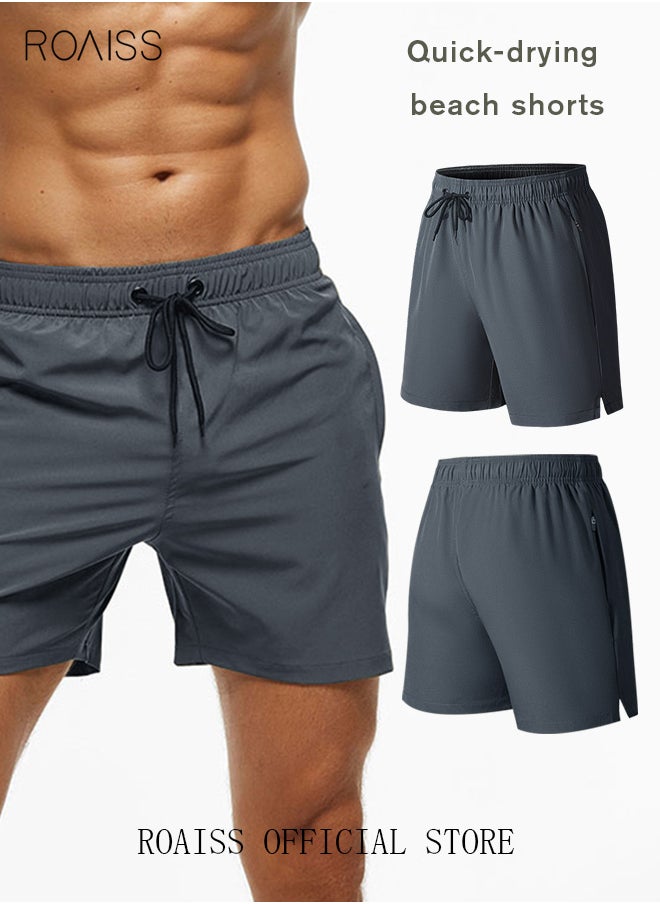 roaiss Men's Swimming Trunks Beachwear Quick Dry Beach Pants Gym Wear Fitness Workout Short for Men Breathable Elastic Adjustable Sports Running Boxer Swim Shorts Swimsuit with Pockets Summer  - Image 1