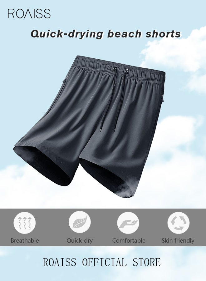 Men's Swimming Trunks Beachwear Quick Dry Beach Pants Gym Wear Fitness Workout Short for Men Breathable Elastic Adjustable Sports Running Boxer Swim Shorts Swimsuit with Pockets Summer