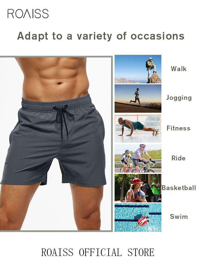 roaiss Men's Swimming Trunks Beachwear Quick Dry Beach Pants Gym Wear Fitness Workout Short for Men Breathable Elastic Adjustable Sports Running Boxer Swim Shorts Swimsuit with Pockets Summer  - Image 5