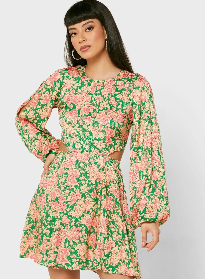 TOPSHOP Balloon Sleeve Floral Print Dress