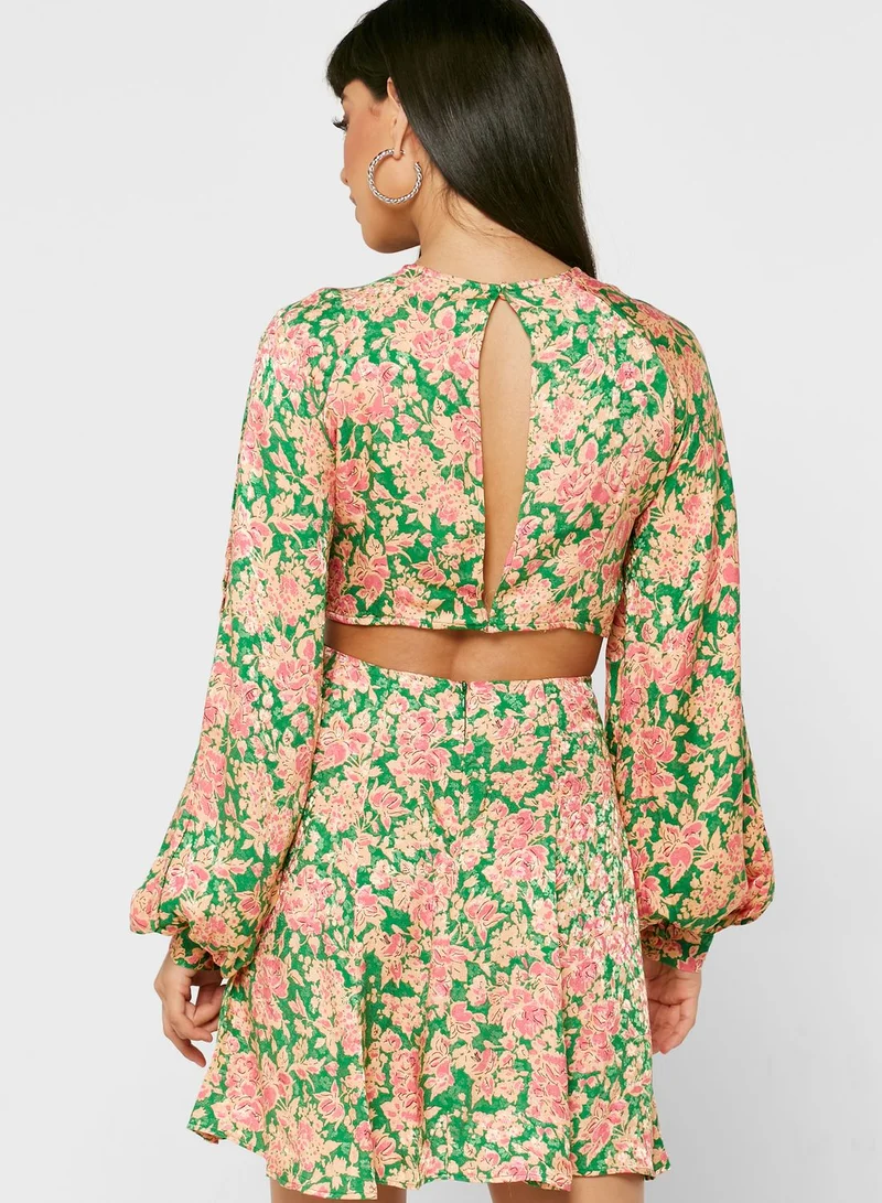 TOPSHOP Balloon Sleeve Floral Print Dress