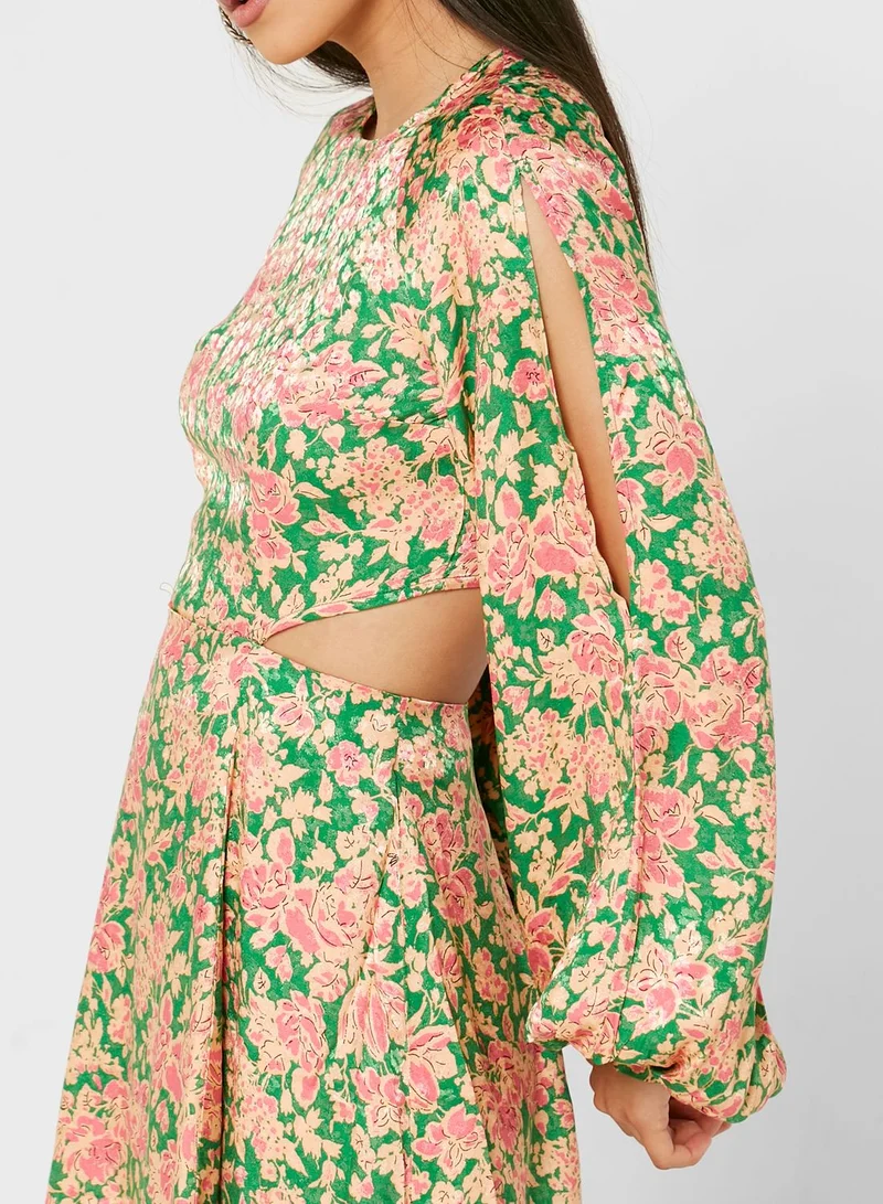 TOPSHOP Balloon Sleeve Floral Print Dress