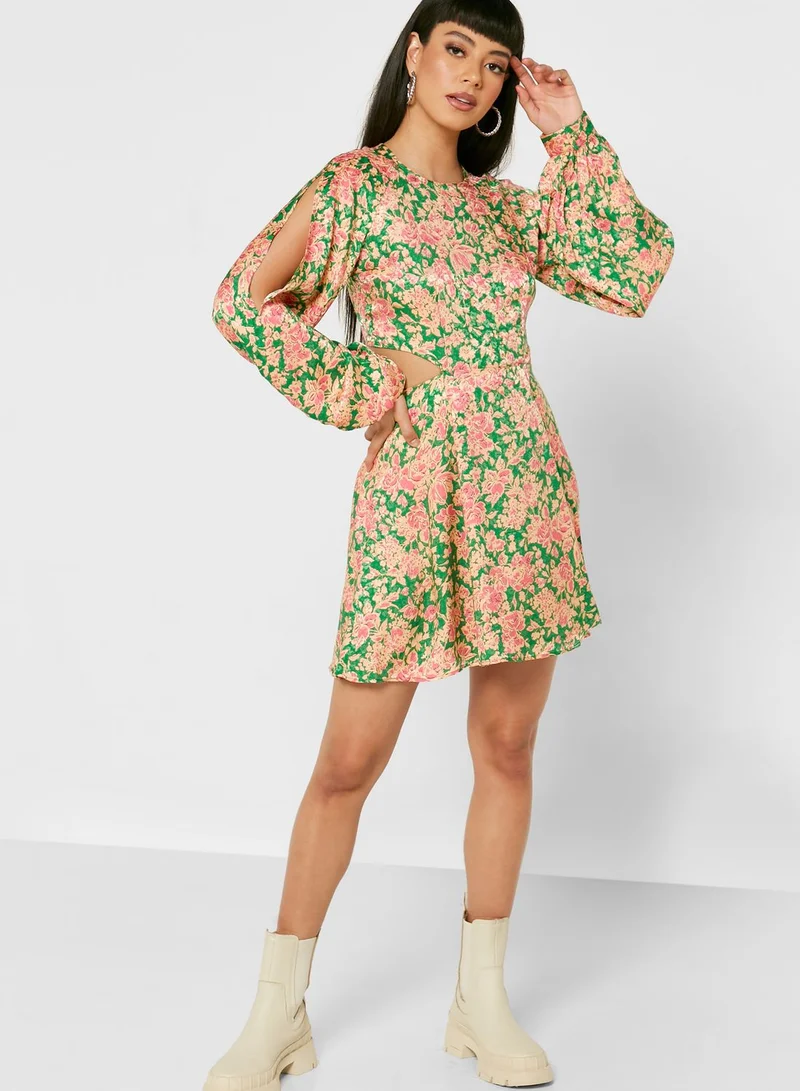 TOPSHOP Balloon Sleeve Floral Print Dress