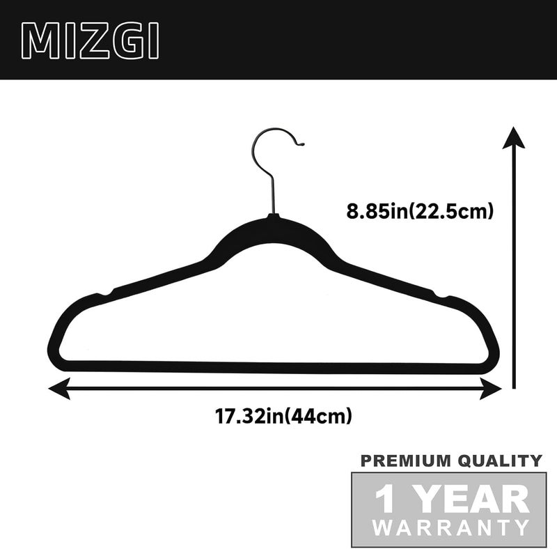 MIZGI Premium All Black Velvet Hangers with Black Hooks (30 Pack) Heavy Duty - Non Slip Felt Hangers - 360 Degree Swivel,Space Saving Clothes Hanger,Durable Strong Hanger for Suits,Coat. - Image 2