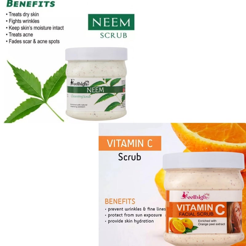 FEELHIGH Face  Body Neem Scrub Helps to Deep Cleansing Scrub Enriched Natural Neem Extract500ml And Vitamin C Scrub Enriched with Orange peel Extrct 500ml Men And Women - Image 2