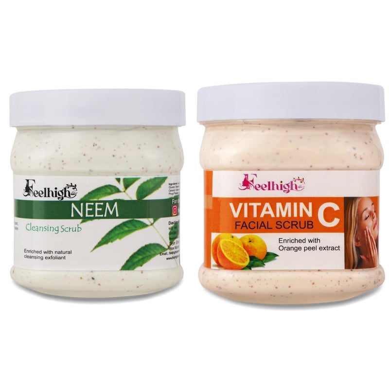 FEELHIGH Face  Body Neem Scrub Helps to Deep Cleansing Scrub Enriched Natural Neem Extract500ml And Vitamin C Scrub Enriched with Orange peel Extrct 500ml Men And Women - Image 1