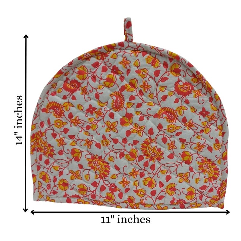 POSHMANDALA Poshmandala Rajasthani Handmade Tea Cozy 100 Cotton Hand Block Print Tea Kettle Warmer Winter Pot Cover for Hot Coffee Kitchen Dcor Size 14x11 Inches WhiteYellow  - Image 4