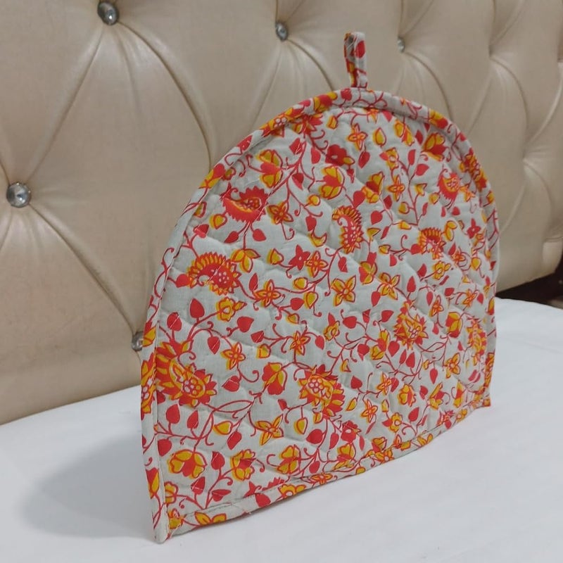 POSHMANDALA Poshmandala Rajasthani Handmade Tea Cozy 100 Cotton Hand Block Print Tea Kettle Warmer Winter Pot Cover for Hot Coffee Kitchen Dcor Size 14x11 Inches WhiteYellow  - Image 3