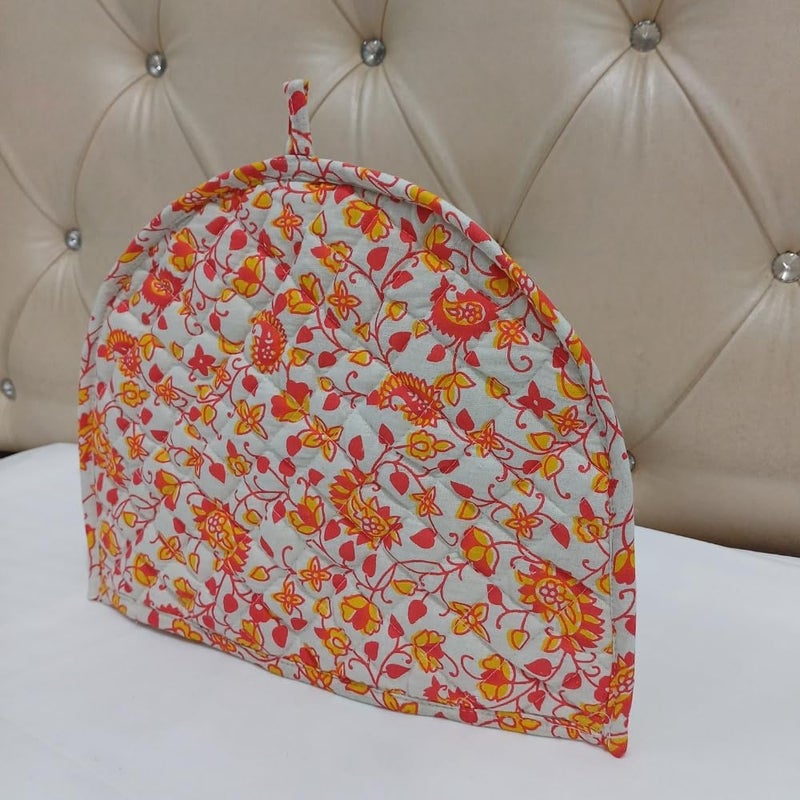 POSHMANDALA Poshmandala Rajasthani Handmade Tea Cozy 100 Cotton Hand Block Print Tea Kettle Warmer Winter Pot Cover for Hot Coffee Kitchen Dcor Size 14x11 Inches WhiteYellow  - Image 2
