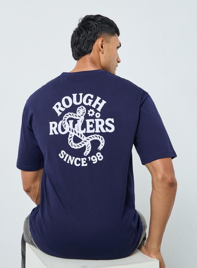 Styli Men Navy Graphic Print Relaxed Fit T-Shirt - Image 3