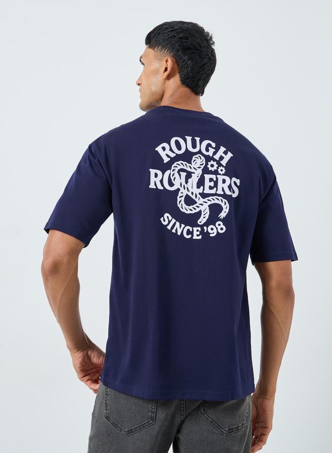 Styli Men Navy Graphic Print Relaxed Fit T-Shirt - Image 5