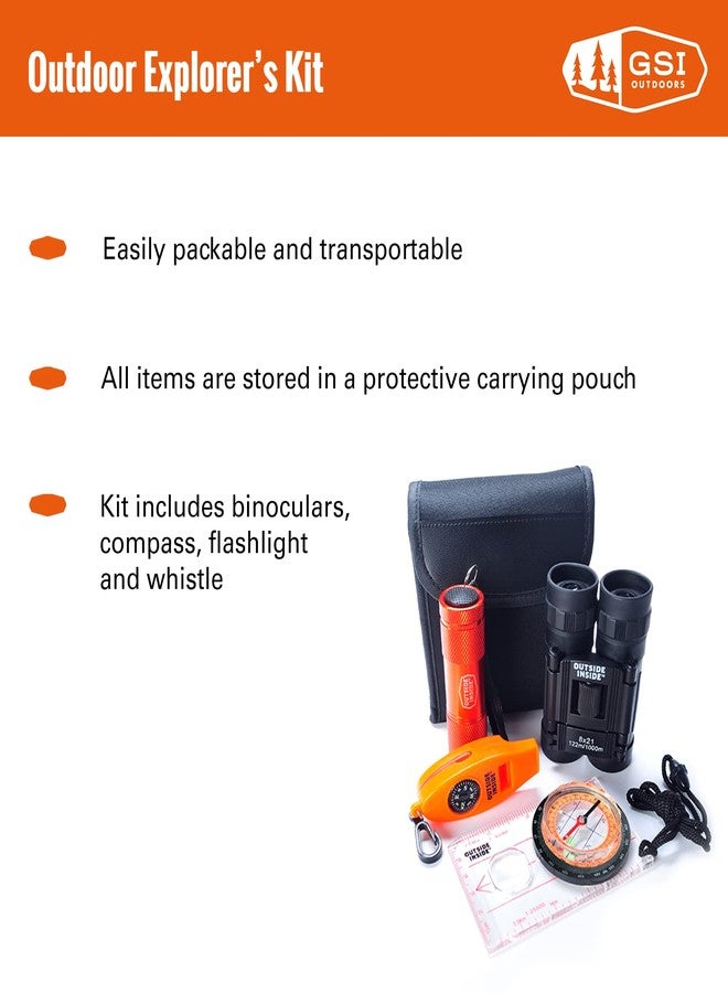 Outside Inside Explorer's Essentials Kit for Outdoor Adventures, Includes Binoculars, Compass, Flashlight and Whistle, Protective Carrying Pouch - Image 2