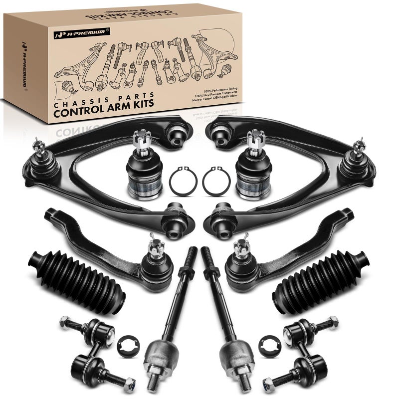 A-Premium 12Pcs Front Upper Control Arm Suspension Arm Assembly Lower Ball Joints Sway Bar Links Outer Tie Rod Ends Compatible with Honda CR-V 1997-2001 L4 2.0L