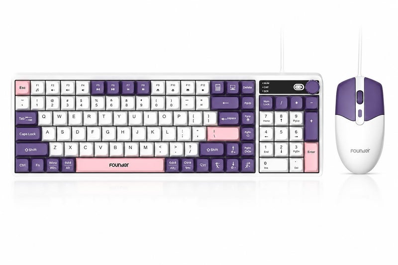 Founder MK650 Gaming Keyboard & Mouse Combo – Rainbow Backlit Membrane Keyboard with Volume Control Knob & 2000 DPI Gaming Mouse for PC, Laptop & Gaming Setup (Purple) - Image 1