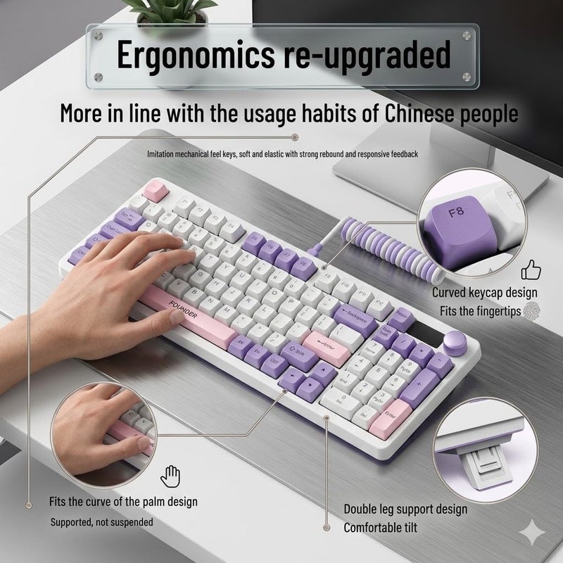 Founder MK650 Gaming Keyboard & Mouse Combo – Rainbow Backlit Membrane Keyboard with Volume Control Knob & 2000 DPI Gaming Mouse for PC, Laptop & Gaming Setup (Purple) - Image 4