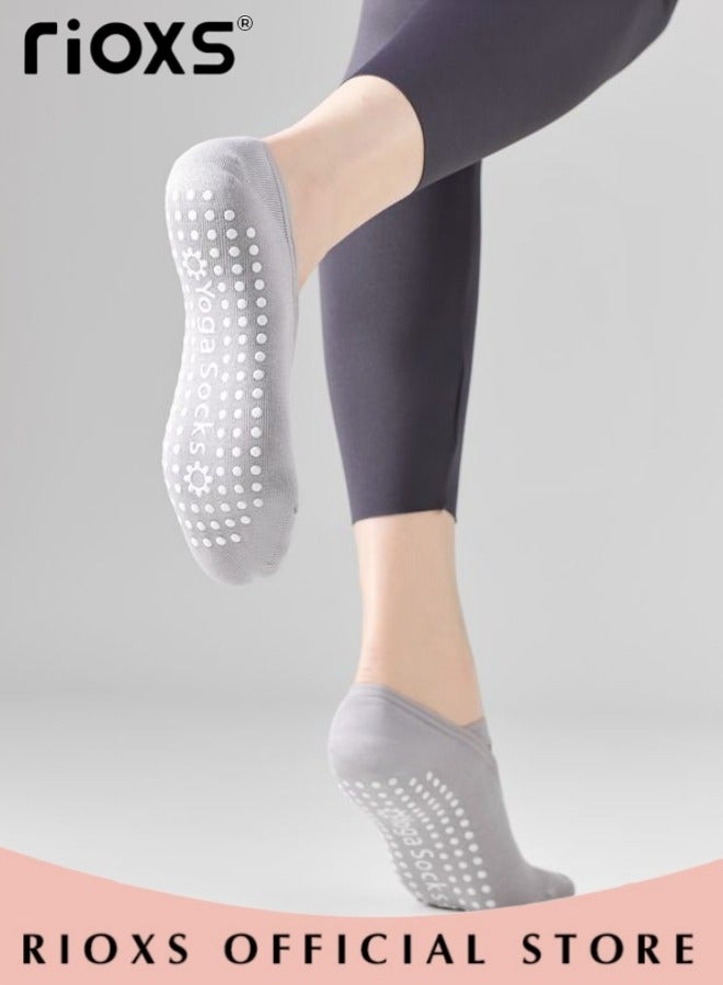 RIOXS 5 Pairs Yoga Socks For Women, Non-Slip Silicone Bottoms Grips and Straps, Cross Ties Fashionable Design Invisible Socks for Yoga Ballet Dance Barefoot Workout, Pink+Yellow+Blue+ Red+Gray - Image 5