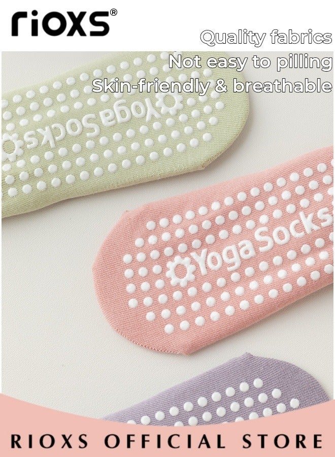 RIOXS 5 Pairs Yoga Socks For Women, Non-Slip Silicone Bottoms Grips and Straps, Cross Ties Fashionable Design Invisible Socks for Yoga Ballet Dance Barefoot Workout, Pink+Yellow+Blue+ Red+Gray - Image 3