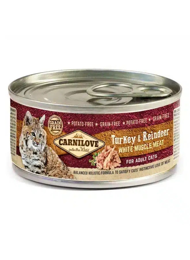 CARNILOVE White Muscle Meat Turkey & Reindeer for Adult Cats 100 Gram (12 Piece in Box)