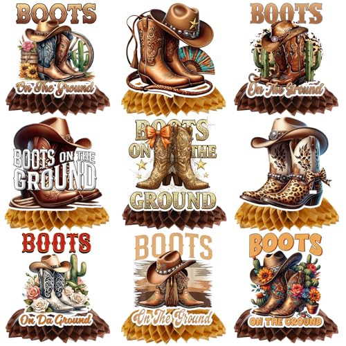 Rakuto Boots on the Ground Decorations 9PCS Western Cowboy Party Brown Honeycomb Centerpieces Decoration Boots on the Ground Birthday Table Decor Baby Shower Supplies - Image 1
