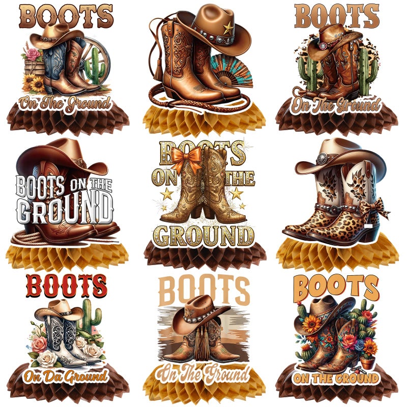 Rakuto Boots on the Ground Decorations 9PCS Western Cowboy Party Brown Honeycomb Centerpieces Decoration Boots on the Ground Birthday Table Decor Baby Shower Supplies - Image 3