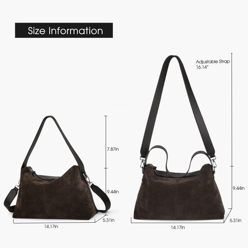 DONNAIN Suede Leather Crossbody Bags for Women, Slouchy Suede Shoulder Bag with Adjustable Wide Strap and Tote Handbag (Coffee) - Image 3