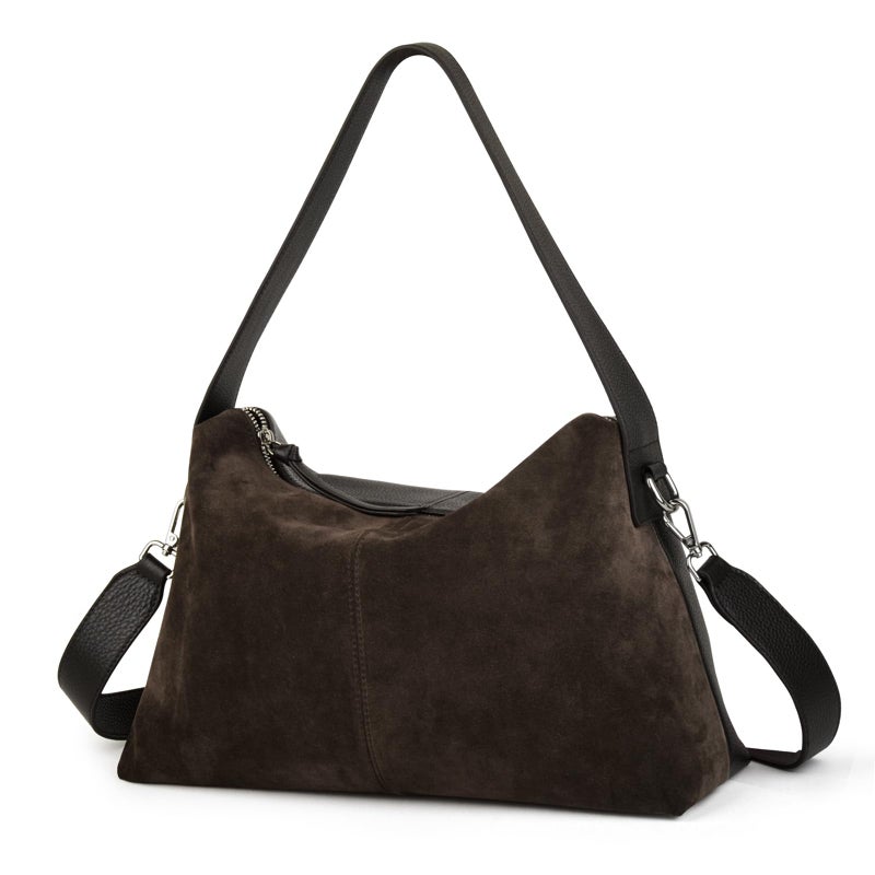 DONNAIN Suede Leather Crossbody Bags for Women, Slouchy Suede Shoulder Bag with Adjustable Wide Strap and Tote Handbag (Coffee) - Image 1