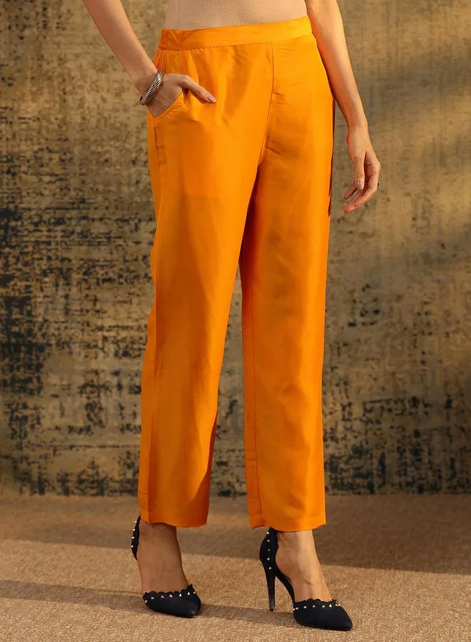 Libas  Mustard Paisley Printed Kurta Set With Trousers And Dupatta for Women | Best Price UAE