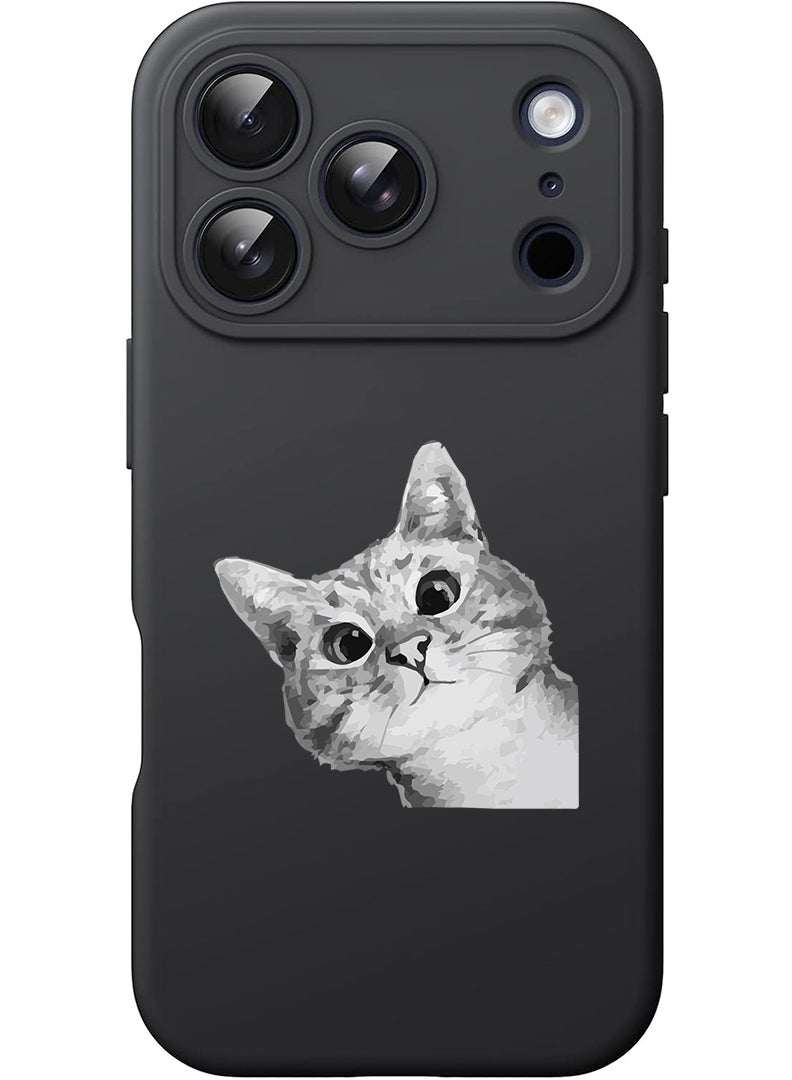 Theodor Protective Slim Fit Case Liquid Silicone Cover with Full Body Protection Anti-Scratch Shockproof Case For Apple iPhone 17 Pro Max (Black) Cat Peep - Image 1