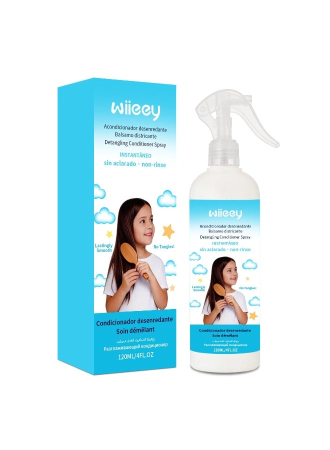 wiieey No-Rinse Detangling Hair Conditioner Spray for Kids & Sensitive Hair, Anti-Frizz Smoothing Leave-In Hair Mist, Lightweight Hydrating Daily Hair Care Spray 120ml - Image 1