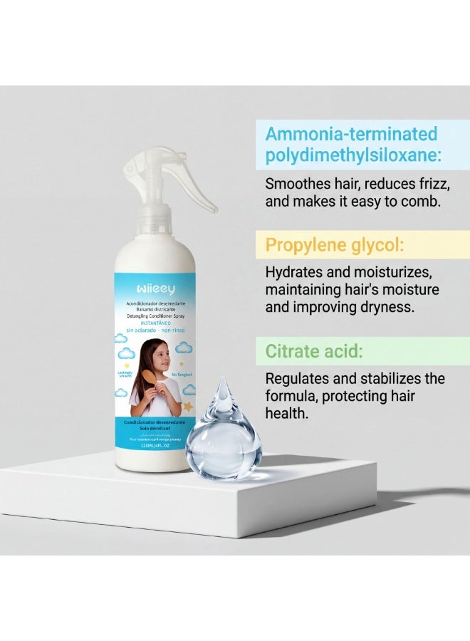 wiieey No-Rinse Detangling Hair Conditioner Spray for Kids & Sensitive Hair, Anti-Frizz Smoothing Leave-In Hair Mist, Lightweight Hydrating Daily Hair Care Spray 120ml - Image 2