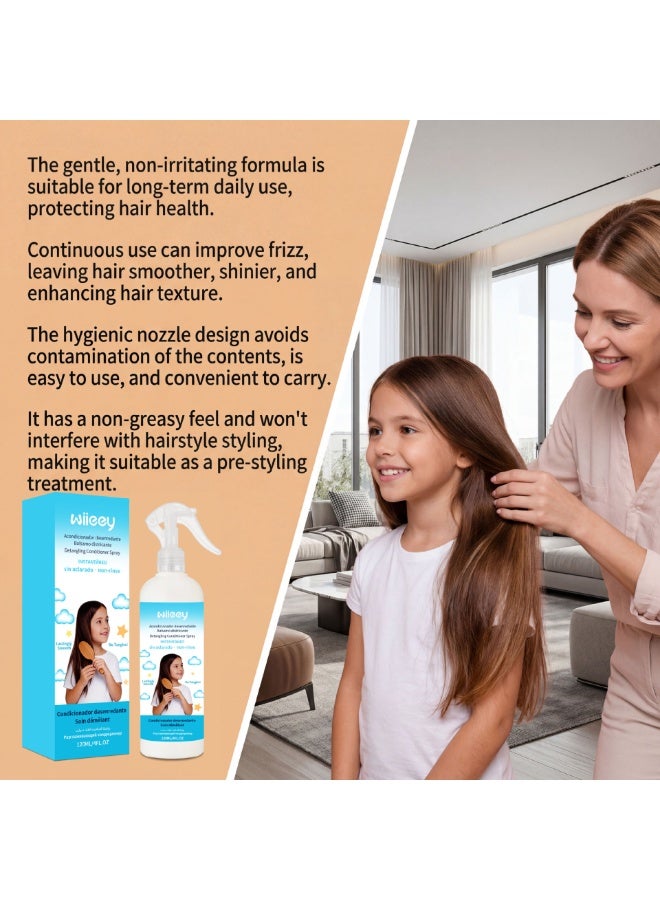 wiieey No-Rinse Detangling Hair Conditioner Spray for Kids & Sensitive Hair, Anti-Frizz Smoothing Leave-In Hair Mist, Lightweight Hydrating Daily Hair Care Spray 120ml - Image 4