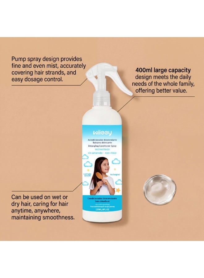 wiieey No-Rinse Detangling Hair Conditioner Spray for Kids & Sensitive Hair, Anti-Frizz Smoothing Leave-In Hair Mist, Lightweight Hydrating Daily Hair Care Spray 120ml - Image 5