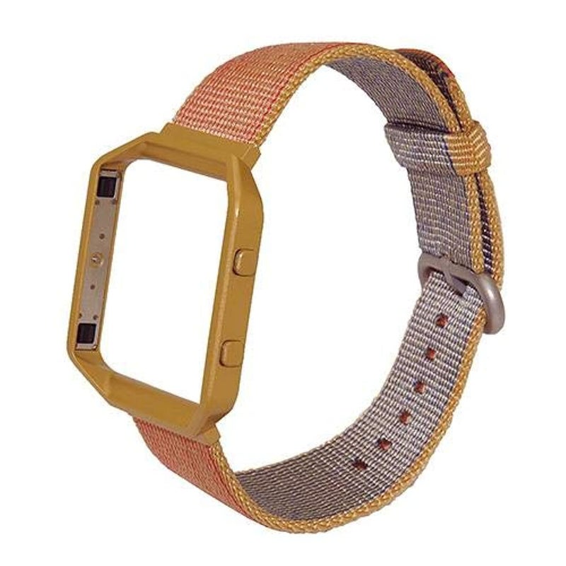 eWINNER Woven Nylon Band with Metal Frame Compatible with Fitbit Blaze Smart Fitness Watch – Stylish Replacement Strap (Orange) - Image 1