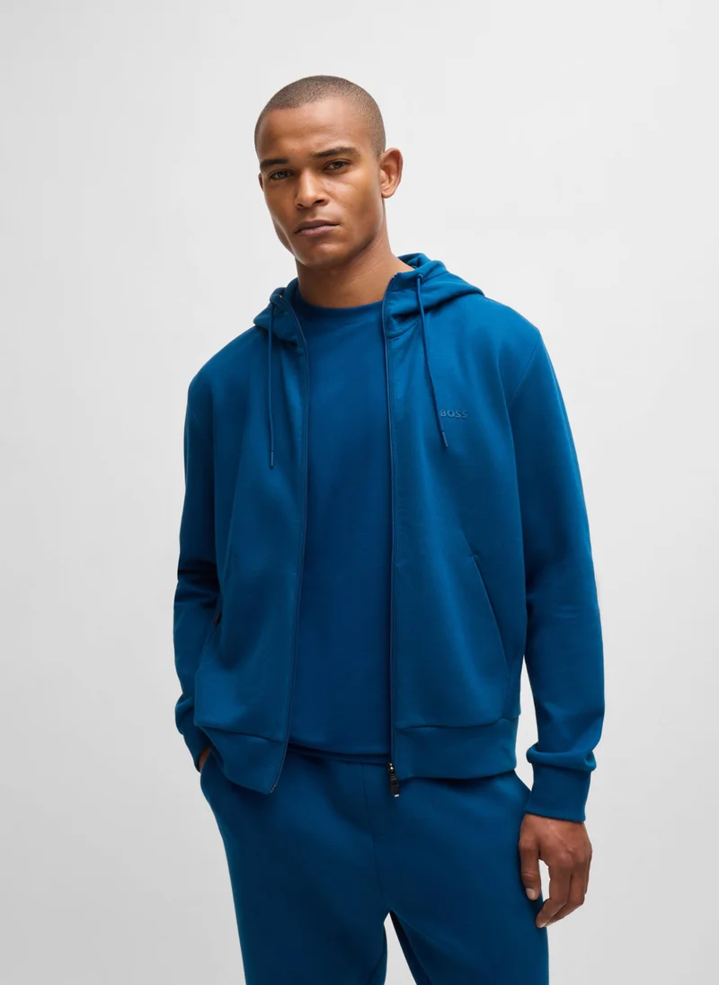 بوس Stretch-cotton zip-up hoodie with logo print